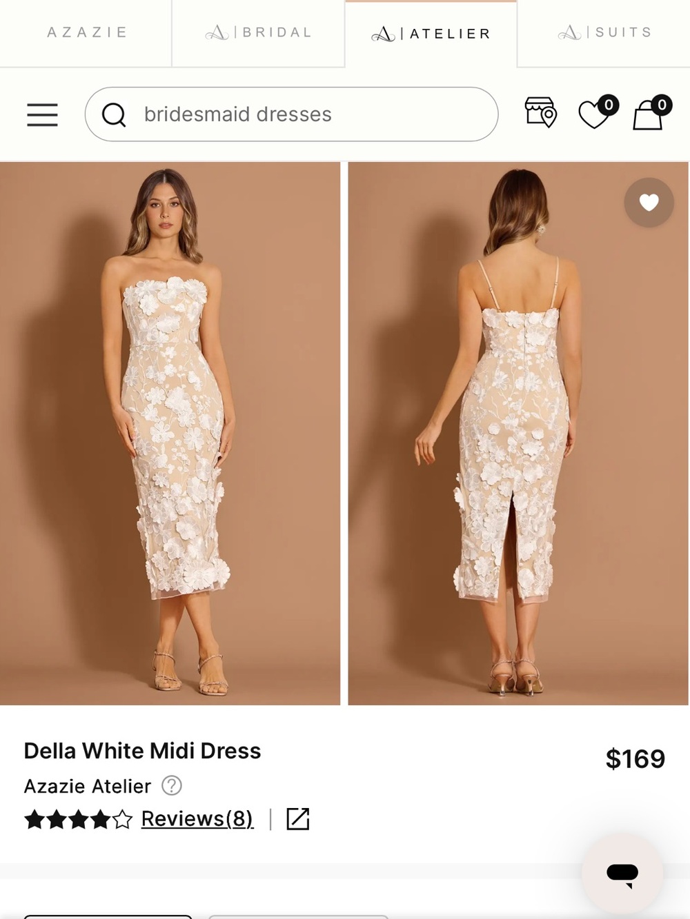Azazie Della white midi dress